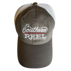 Southern Reel Outfitters Mesh Hats -fishing Sales SouthernReelOutfittersMeshHat CharcoalwithWhiteandRedLineLog WhiteMeshBack